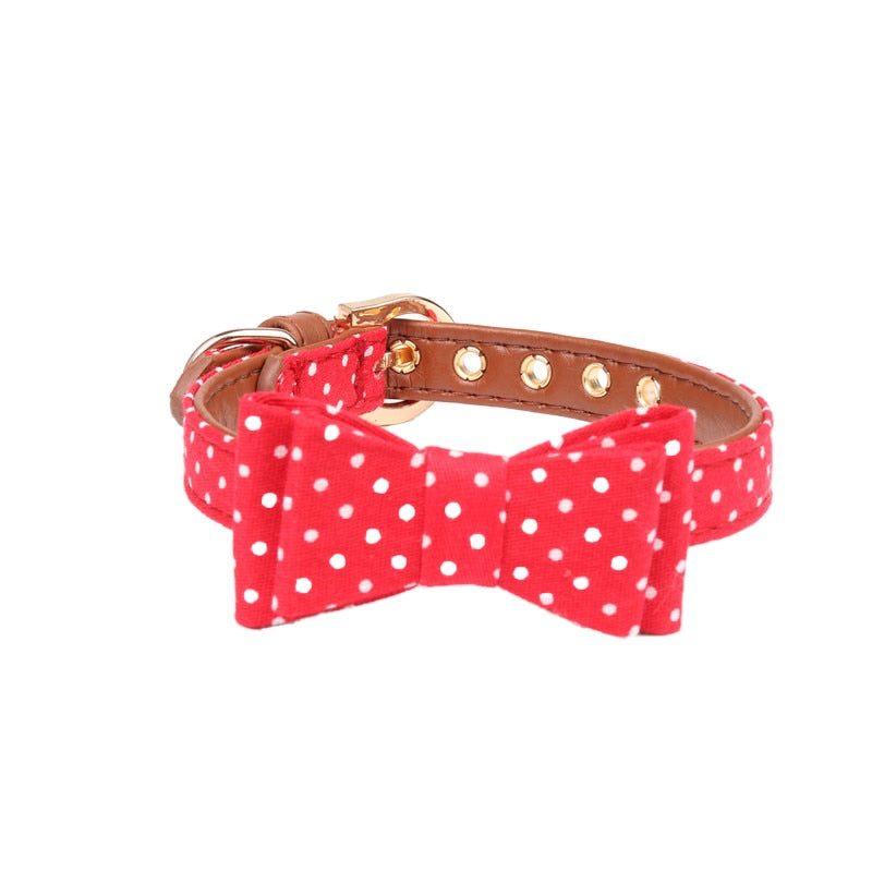 Bandana Leather Leash Bow Cat Collar