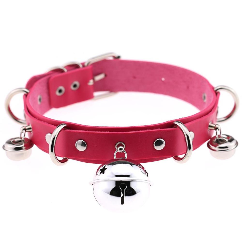 Punk Leather Choker Bells Necklace