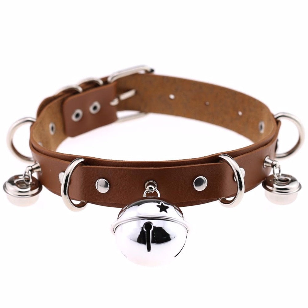 Punk Leather Choker Bells Necklace