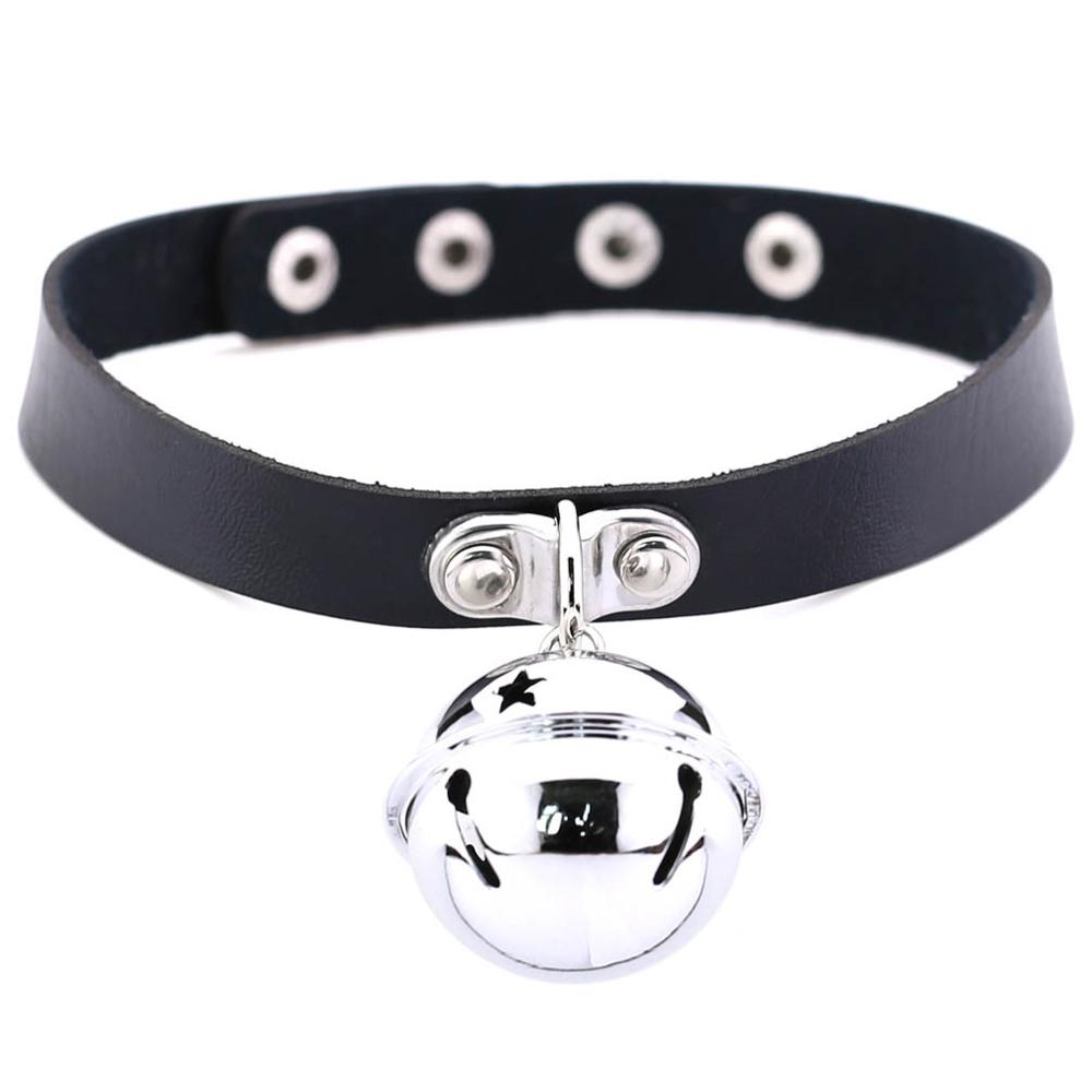 Punk Leather Choker Bells Necklace