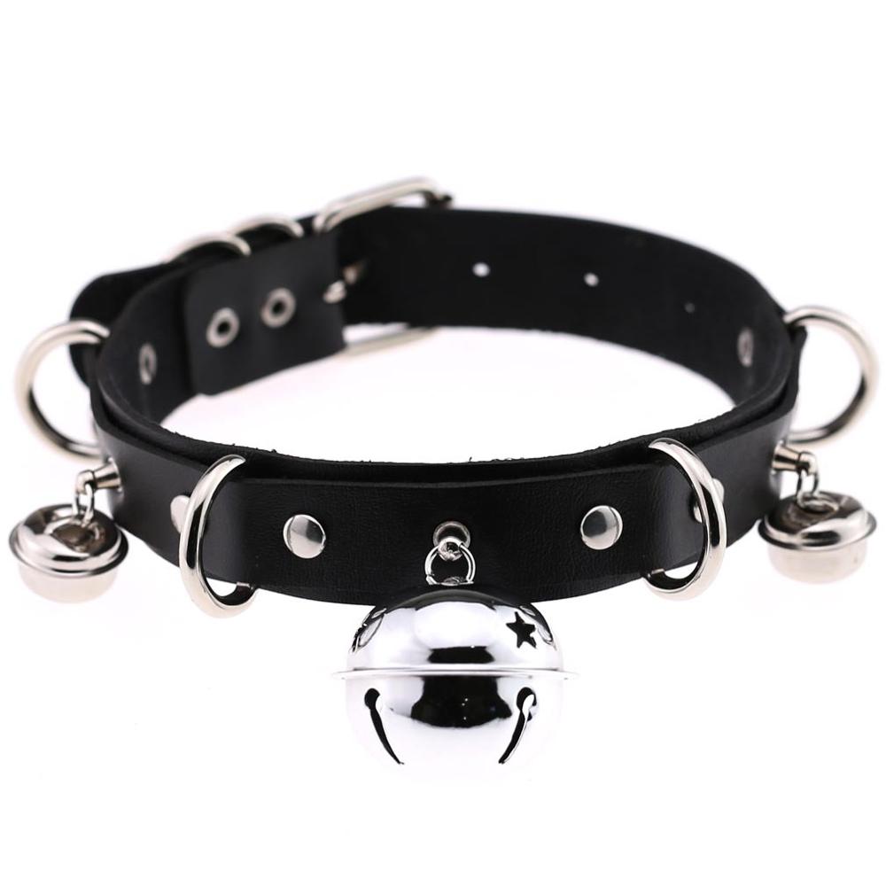 Punk Leather Choker Bells Necklace