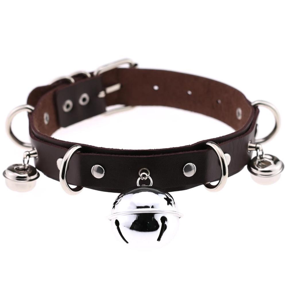 Punk Leather Choker Bells Necklace