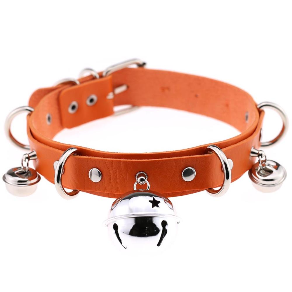 Punk Leather Choker Bells Necklace