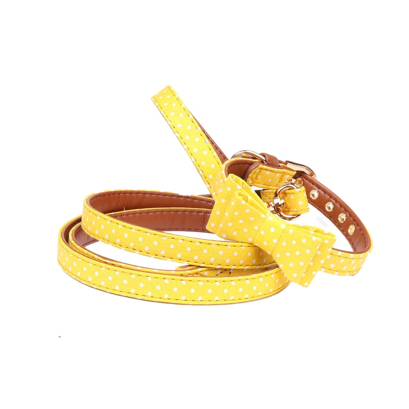 Bandana Leather Leash Bow Cat Collar