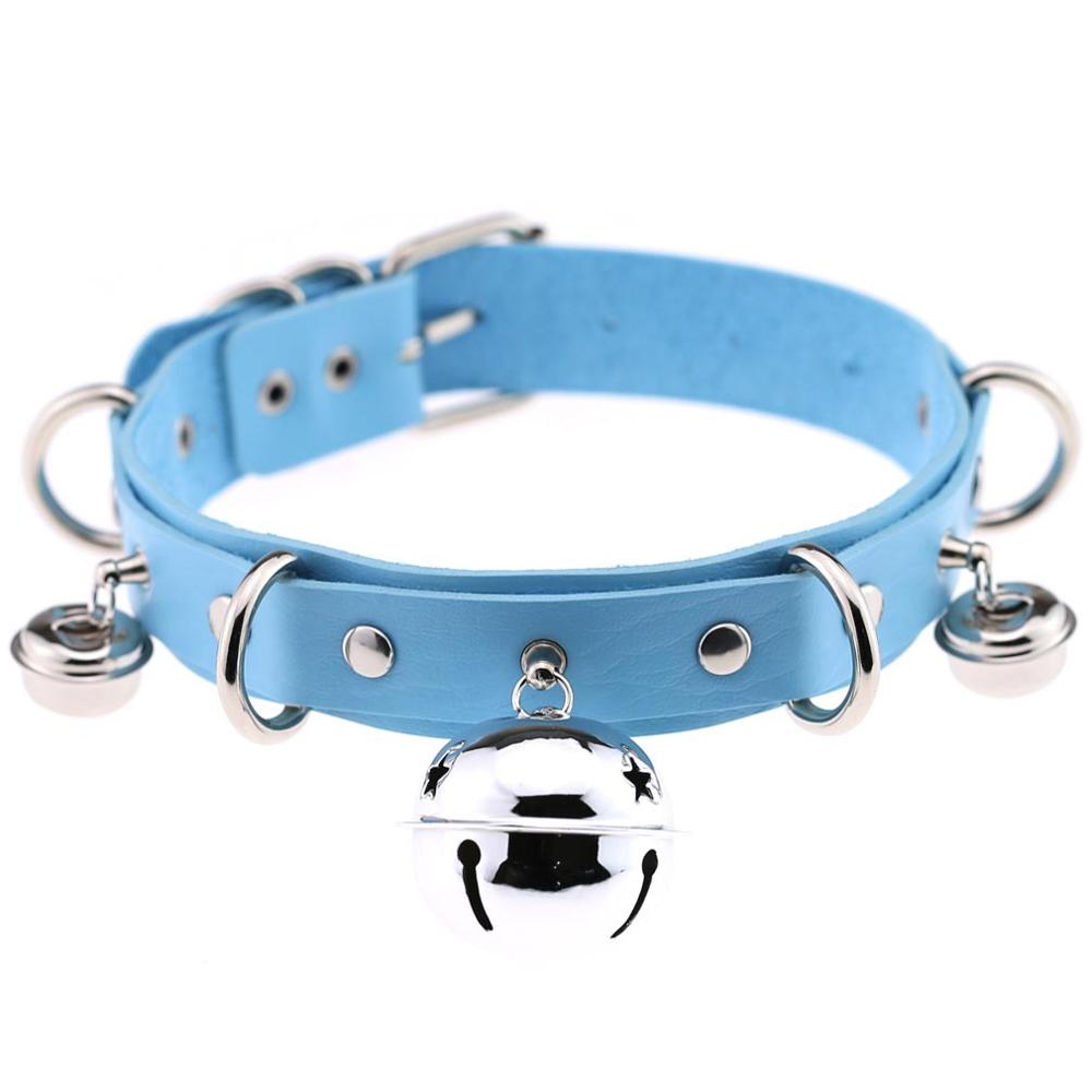 Punk Leather Choker Bells Necklace