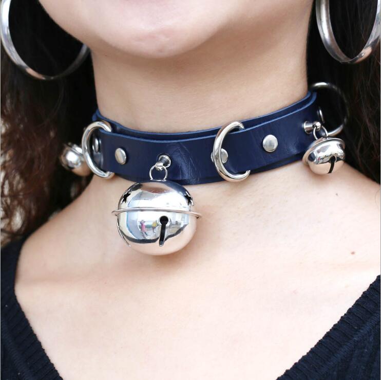 Punk Leather Choker Bells Necklace