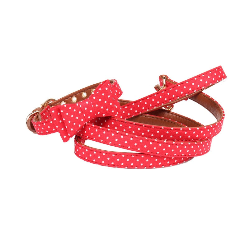 Bandana Leather Leash Bow Cat Collar