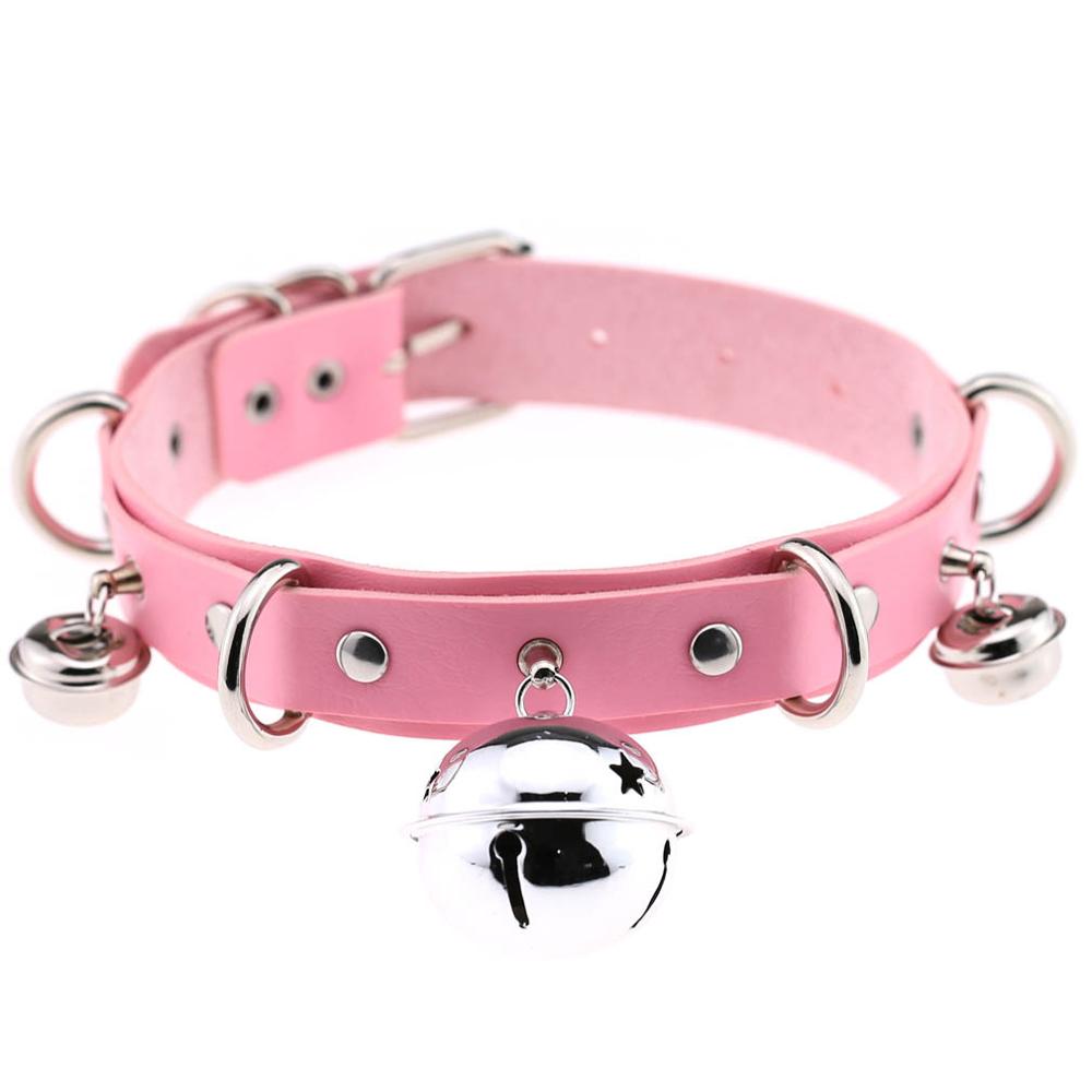 Punk Leather Choker Bells Necklace