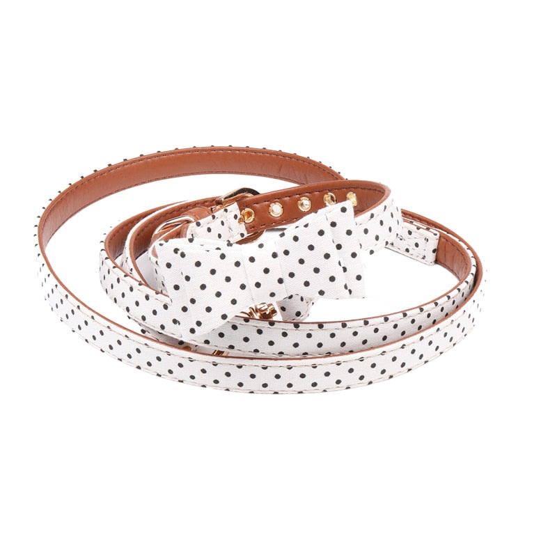 Bandana Leather Leash Bow Cat Collar