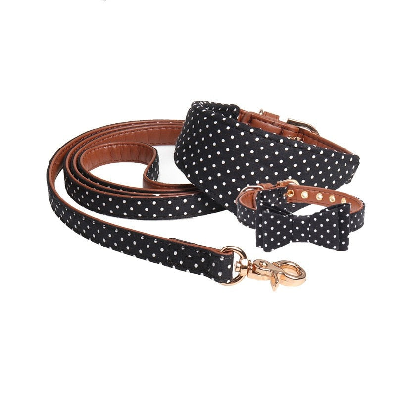 Bandana Leather Leash Bow Cat Collar