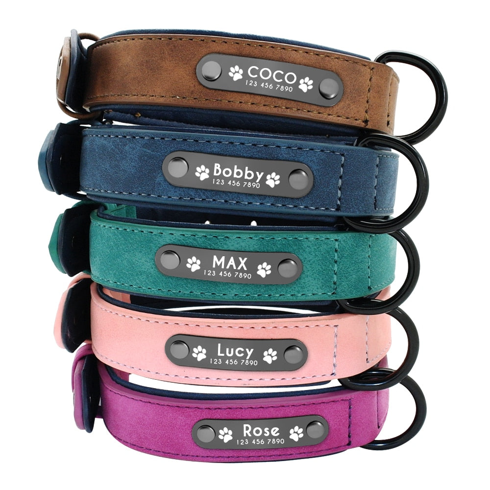 Name ID Tags Leather Dog Collar