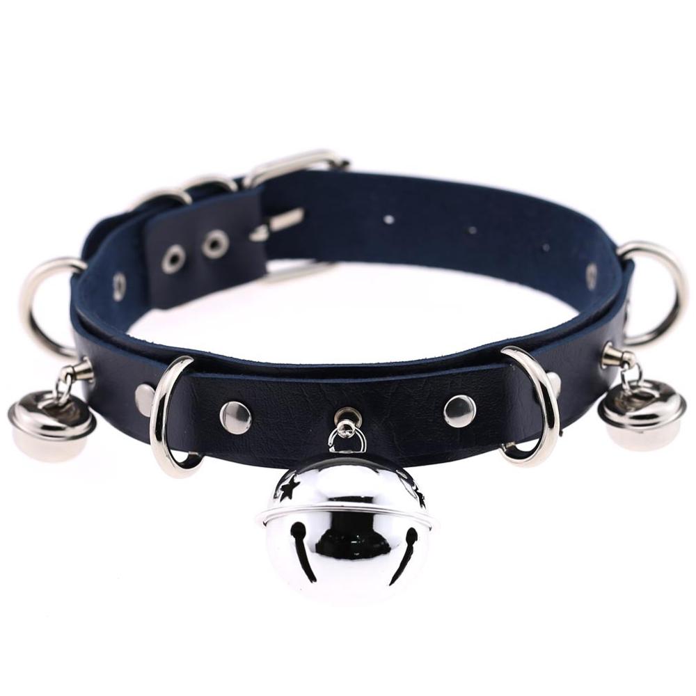 Punk Leather Choker Bells Necklace