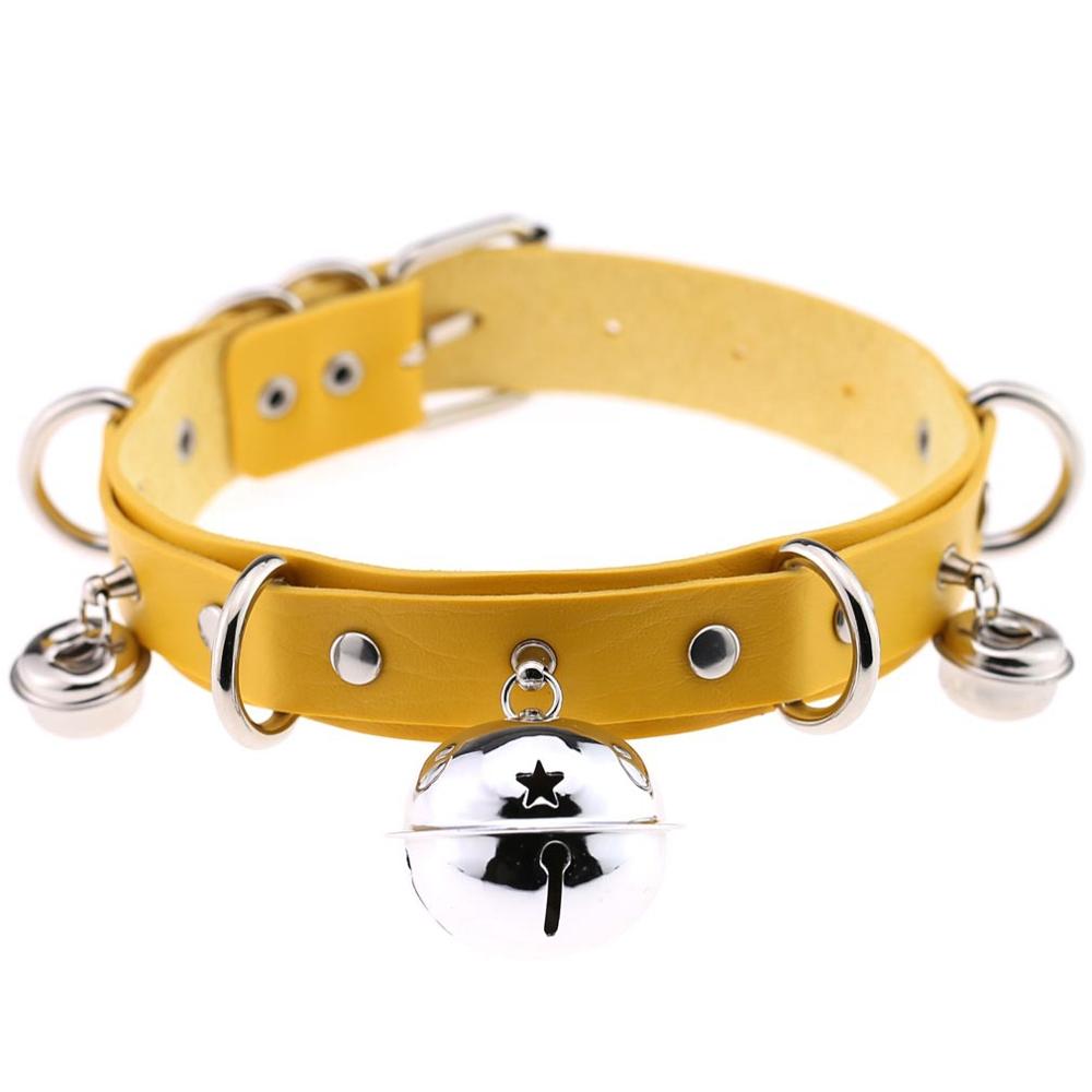 Punk Leather Choker Bells Necklace