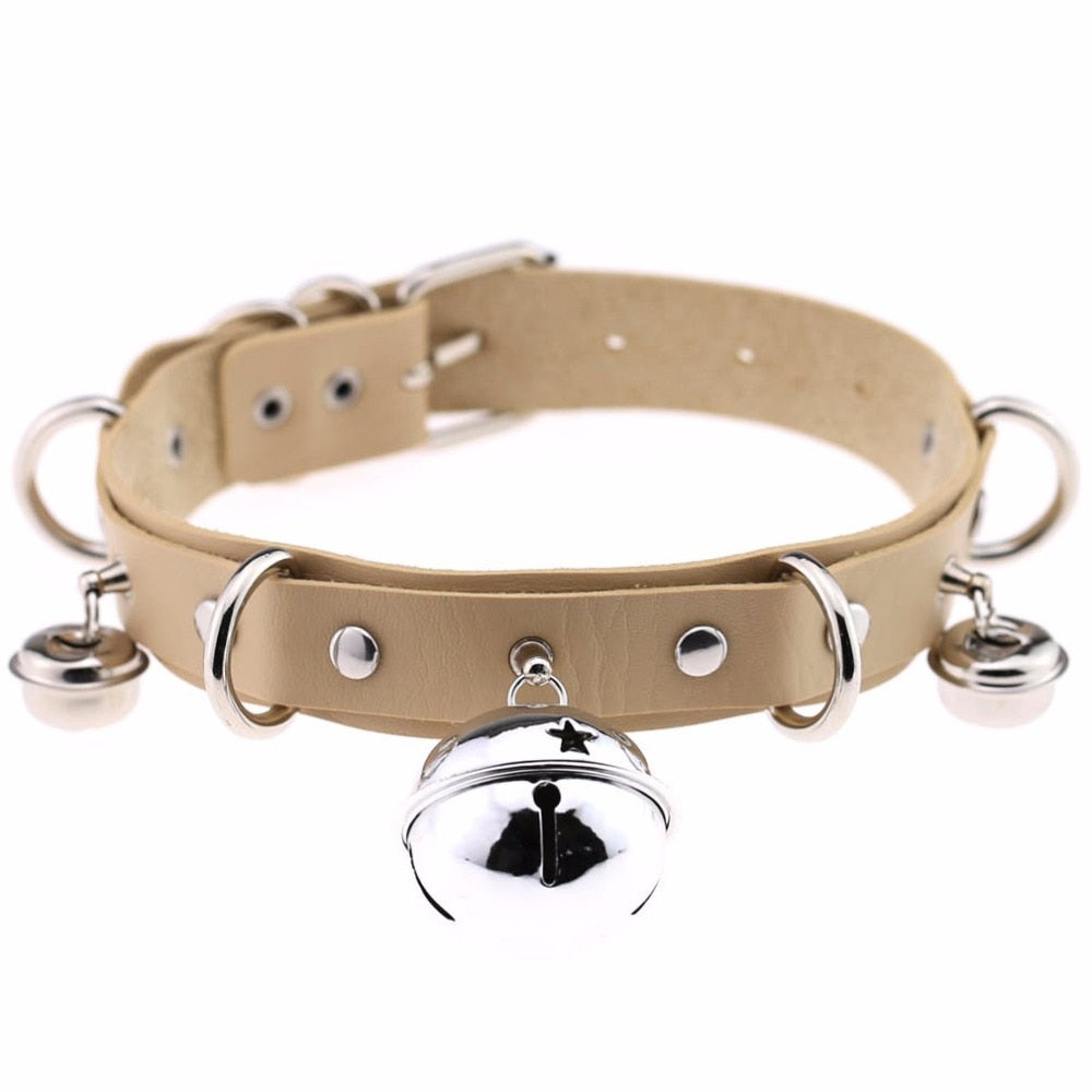 Punk Leather Choker Bells Necklace