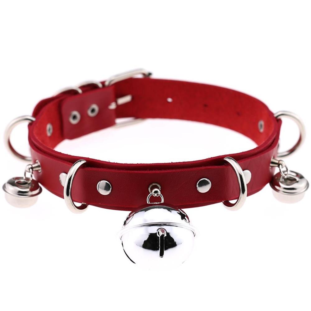 Punk Leather Choker Bells Necklace