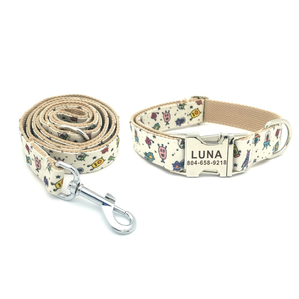 Personalized Alien Pet Collars Leash Set