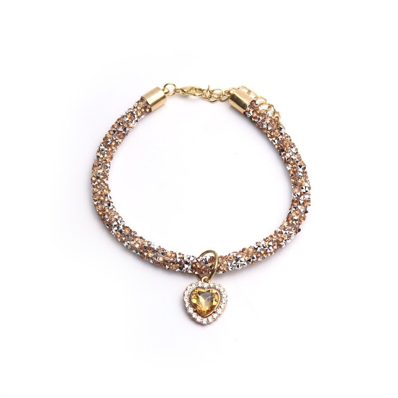 Heart Pendant Rhinestone Cat Collar