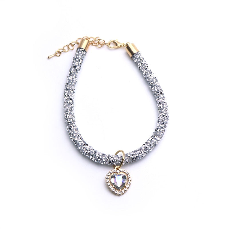 Heart Pendant Rhinestone Cat Collar