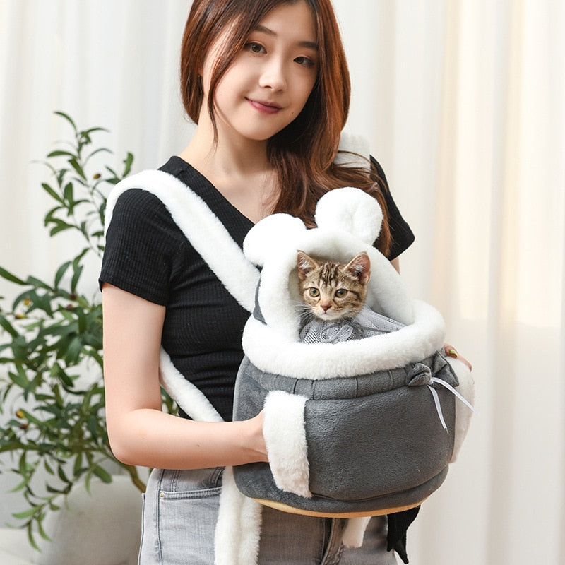 Winter Warm Soft Plush Cat Chest Bag